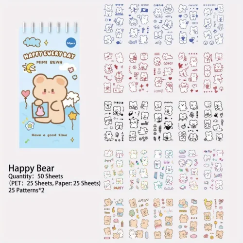 94910f99-082a-4b73-934e-f2dbf70691bb_1000x1000.webp 50 Sheets Cute Cartoon Bear Stickers